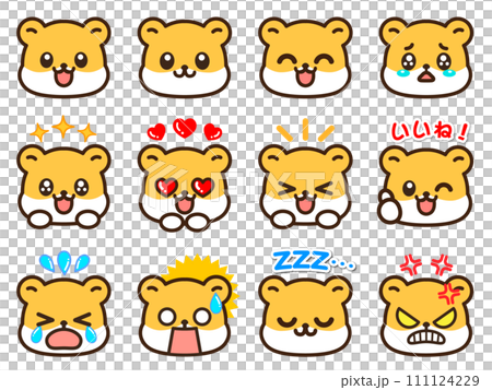 Cute hamster's emotions, anger, sadness, expressions, face icon illustration material 111124229