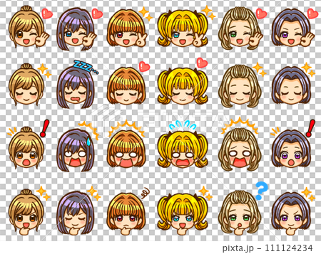 Facial expression icon material of girl chibi characters with various hairstyles Facial expression icon material of girl chibi characters with various hairstyles 111124234