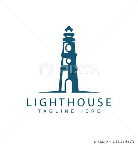 Lighthouse logo vector beacon tower ship signal simple beach port design template 111124275