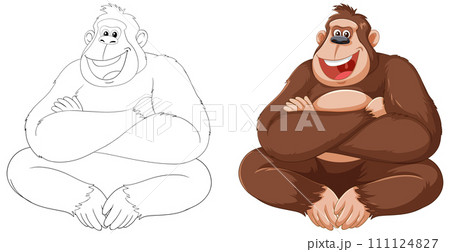 Cheerful Cartoon Gorillas Sitting Together Cheerful Cartoon Gorillas Sitting Together 111124827
