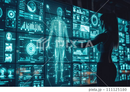 AI-generated content. Body analysis diagram interface and Modern technology in sport science concept. Generative AI 111125180