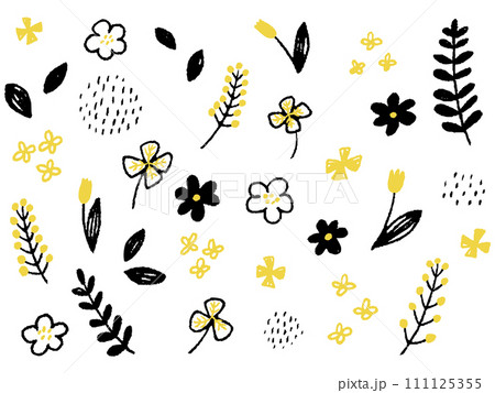 シンプルな黄色と黒のお花の素材セット 111125355
