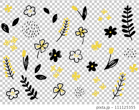 シンプルな黄色と黒のお花の素材セット 111125355