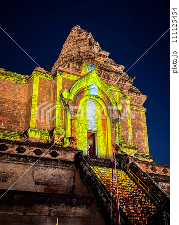 Loy Kratong 2022 Wat Chedi Luang Light Projection Show, in Chiang Mai, Thailand Loy Kratong 2022 Wat Chedi Luang Light Projection Show, in Chiang Mai, Thailand 111125454