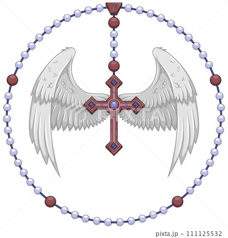 Winged cross with Christian rosary Winged cross with Christian rosary 111125532