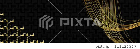 黒の三崩し文様と金の流線と筆跡のアレンジ背景 黒の三崩し文様と金の流線と筆跡のアレンジ背景 111125557
