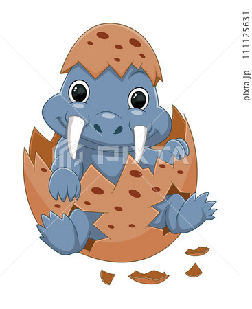 Cartoon baby tiarajudens dinosaur hatching from egg of illustration 111125631