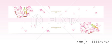 水彩画の桜イラスト。桜とうぐいすの和風ベクターデータ。春の桜柄はがきテンプレート。 水彩画の桜イラスト。桜とうぐいすの和風ベクターデータ。春の桜柄はがきテンプレート。 111125752
