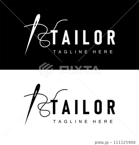 Tailor logo vector template needle and thread black silhouette design simple sewing tool product brand 111125908