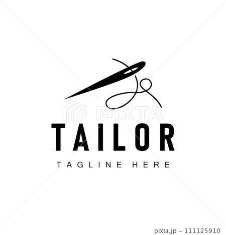 Tailor logo vector template needle and thread black silhouette design simple sewing tool product brand 111125910