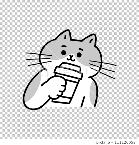 Line drawing of a cat drinking something 111126058