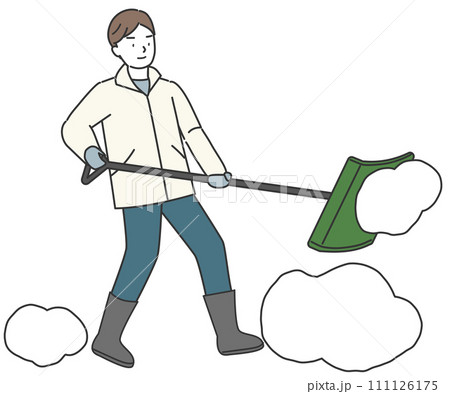 スコップを持って雪かきをする男性 スコップを持って雪かきをする男性 111126175