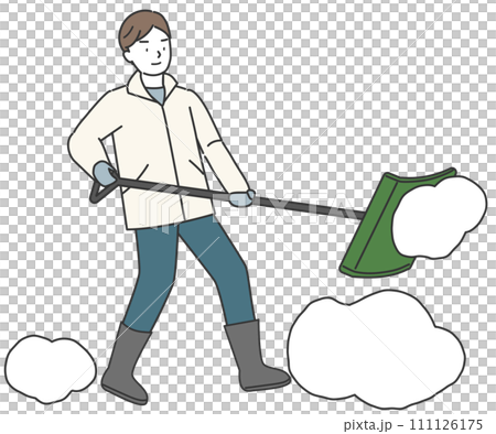 スコップを持って雪かきをする男性 スコップを持って雪かきをする男性 111126175