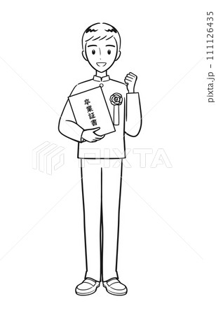 卒業証書を持つ男子中学生（線画） 111126435