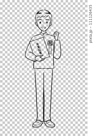 卒業証書を持つ男子中学生（線画） 111126435