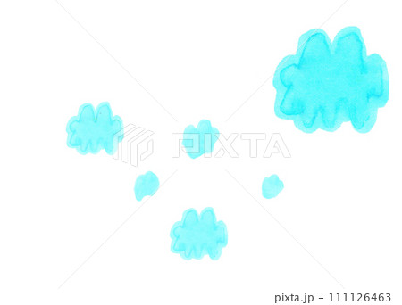 Blue watercolor clouds background. Hand painted watercolor clouds isolated on white. Blue sky cloud. Watercolor drawing. 111126463
