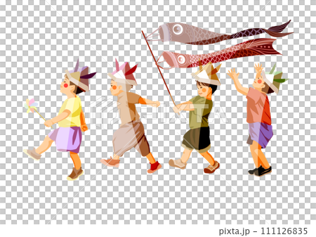 子供の日をお祝いする男の子たち 子供の日をお祝いする男の子たち 111126835