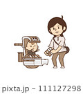 荷物を取り出す女性【ロボットとの暮らし・ベビーカー・リラックス・散歩・外出】イラスト 111127298