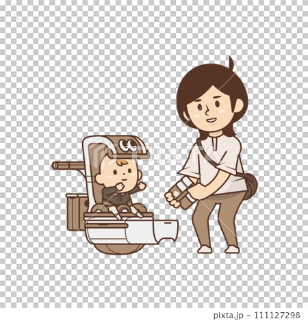 Woman taking out luggage [Living with a robot, stroller, relaxing, walking, going out] Illustration 111127298