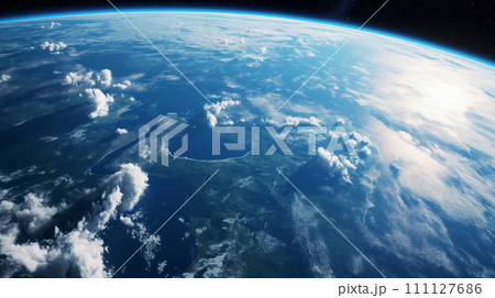 "宇宙から見た美: 地球のランド、ウォーター、クラウドの息を呑む対比"<AI生成画像> 111127686
