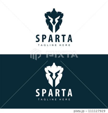 Spartan logo, barbarian warrior badge design simple silhouette spartan war helmet vector 111127929