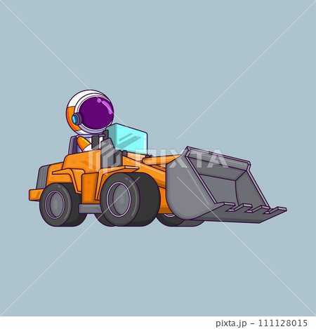 Cute astronaut driving bulldozer. construction worker. cartoon character of illustration Cute astronaut driving bulldozer. construction worker. cartoon character of illustration 111128015
