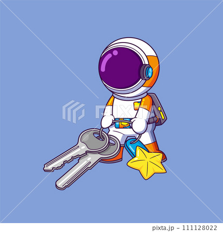 Cute astronaut pulling big key cartoon character of illustration 111128022