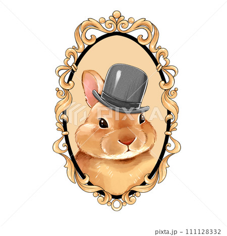 Rabbit in the frame. Cute bunny illustration 111128332