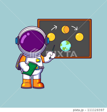 Cute Astronaut Explaining with Board of illustration 111128397