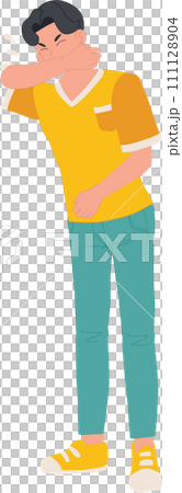 virus prevention concept. man sneezing with hand protection, virus prevention concept. man sneezing with hand protection, 111128904