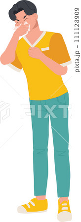 Allergy and Cold Prevention concept. man sneezing with tissue paper Allergy and Cold Prevention concept. man sneezing with tissue paper 111128909