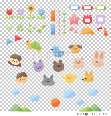 可愛的動物和花朵。入學季 可愛的動物和花朵。入學季 111129138