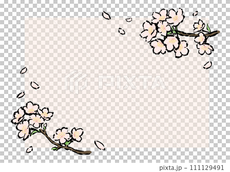手書きの桜のフレーム素材・シンプルな線画・コピースペース 手書きの桜のフレーム素材・シンプルな線画・コピースペース 111129491