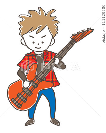 楽器のベースの演奏をする、若い男性ミュージシャン 111129506