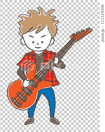 楽器のベースの演奏をする、若い男性ミュージシャン 111129506