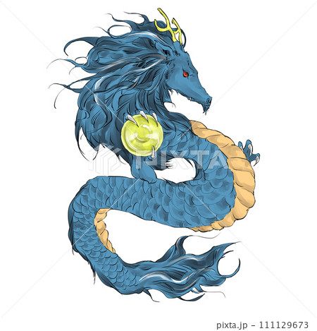 手描きイラスト＊オリジナル【青龍】 龍の絵「青龍」自作A4 | 龍の絵