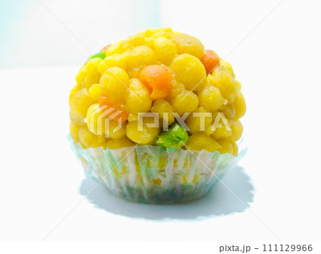 A picture of boondi laddoo isolated on white background 111129966
