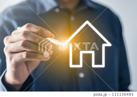 real estate investing concept.businessman drawing house for saving money for buying house 111130493