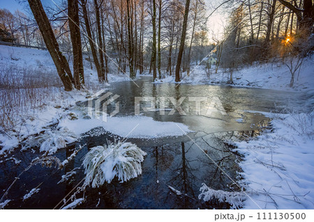 Streva creek at winter, cold winter landscape Streva creek at winter, cold winter landscape 111130500