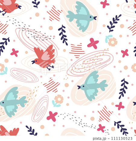 Abstract seamless pattern with cutes birds 111130523