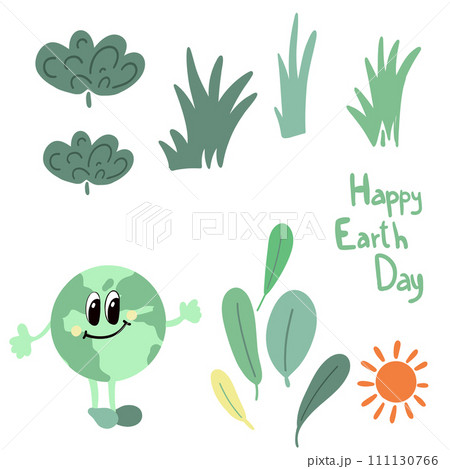 Flat design set of earth day planet sun grass 111130766