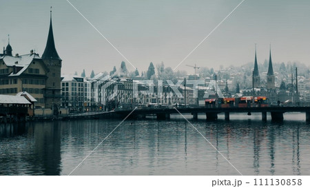 Luzern centre view on a snowy day, Switzerland 111130858