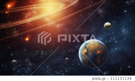 Solar system on galaxy. Universe galaxy space planets. Generative AI. 111131139