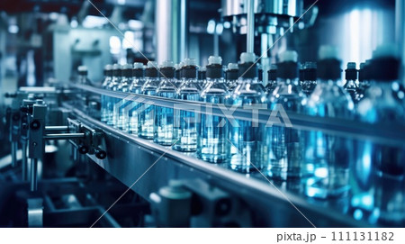 Line in freshwater beverage with modern automated. Generative AI Line in freshwater beverage with modern automated. Generative AI 111131182