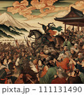 鶴の舞が舞う元、獅子舞 111131490