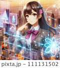 画面を見る女子高生 111131502
