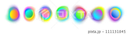 Gradient blur shapes with color gradation. Abstract glowing liquid circles. Rainbow space spheres. Collection of isolated vector elements on white background. 111131845
