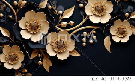3d paper cut background. Abstract flowers in Chinese style. Concept for Lunar New Year holiday. 111131922