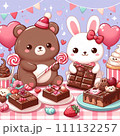 ケーキや可愛い動物のスイーツのイラスト 111132257