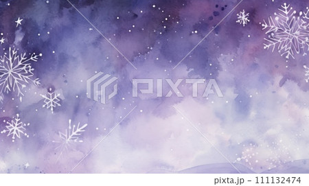 Watercolor painted abstract background with snowflakes. Winter concept. 111132474